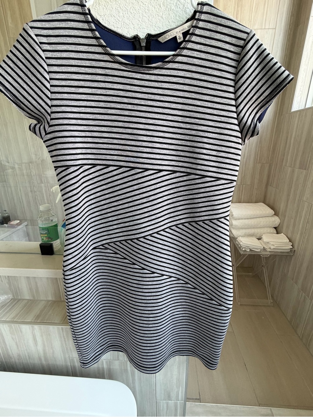 RACHEL Rachel Roy Black and White Short Sleeve Striped Dress